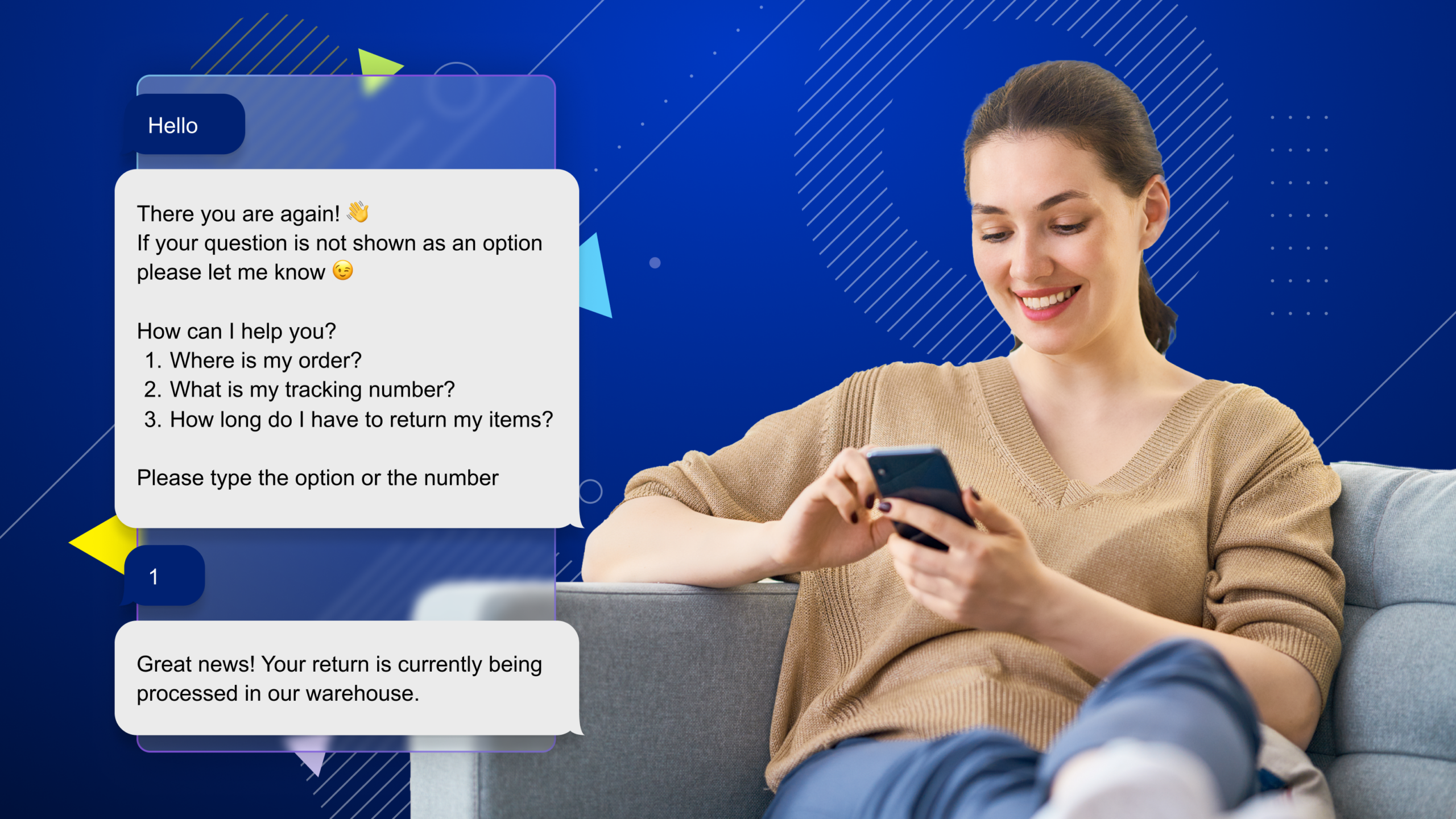Customer asking customer service chat bot for tracking info