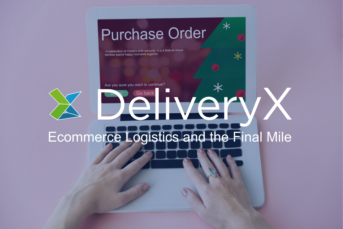 DeliveryX logo over a picture of a laptop with holiday shopping purchase order notification.