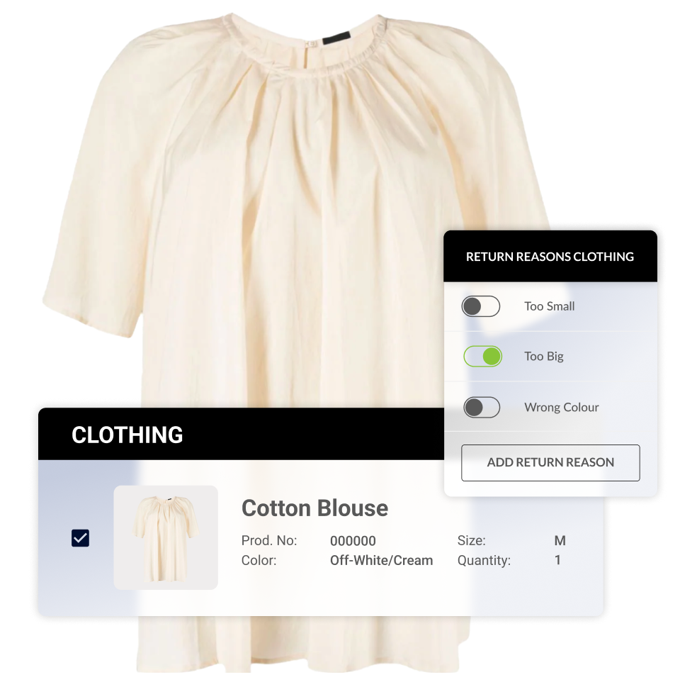 Retailers have the ability to toggle on or off return reasoning for a clothing item.