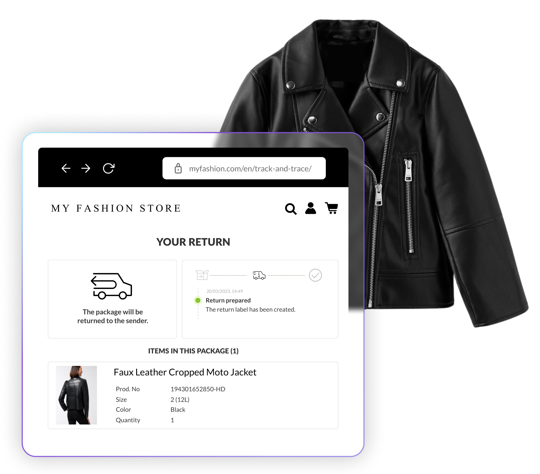 Luxury fashion retailer returns tracking page example