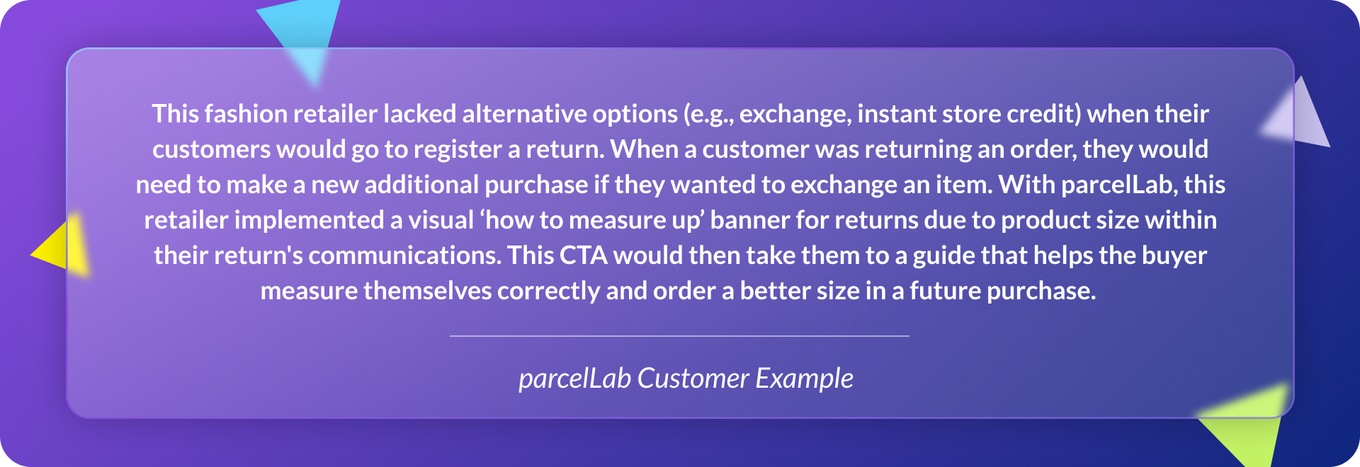 parcelLab customer example showing how retailers can recover revenue by providing exchange or instant store credit options during the online returns process.