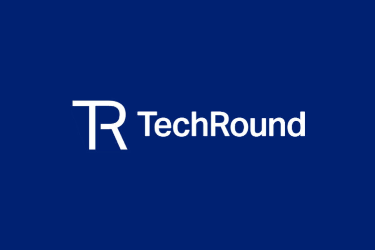 White TechRound logo over dark blue background